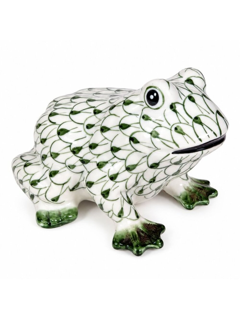 Porcelain Figurine Frog Statue Andrea by Sedak Green White Herend Style Hand Pai
